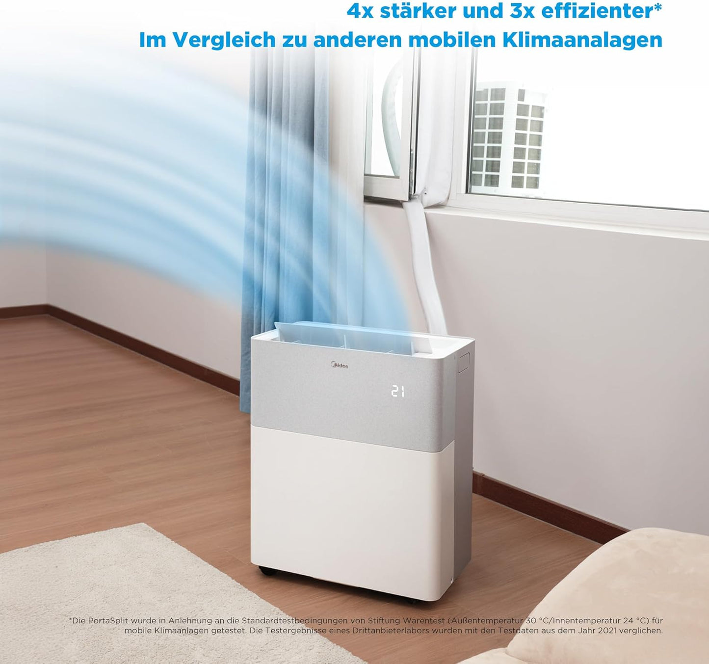 Midea PortaSplit 4-in-1 Mobiles Klimagerät – 12.000 BTU, Heizen & Kühlen, App-Steuerung, Flüsterleise (Weiß)