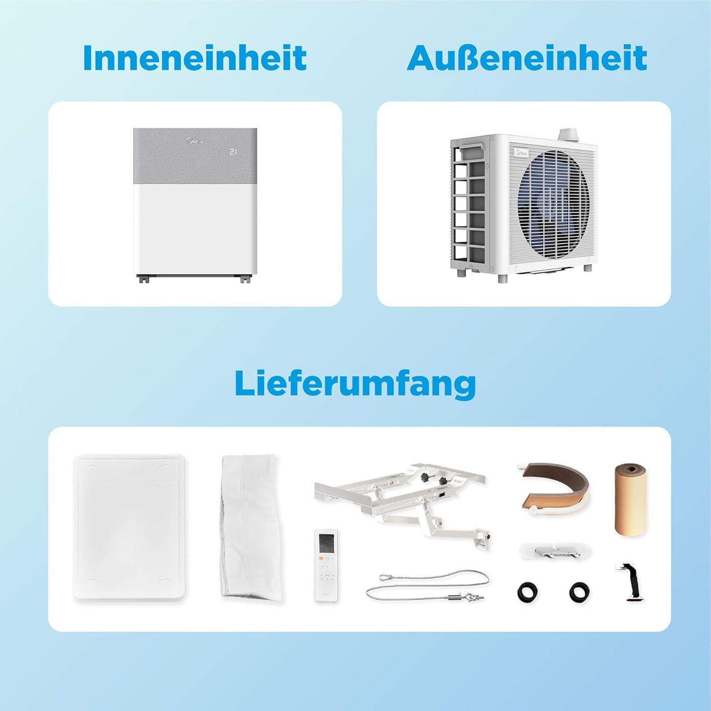 Midea PortaSplit 4-in-1 Mobiles Klimagerät – 12.000 BTU, Heizen & Kühlen, App-Steuerung, Flüsterleise (Weiß)